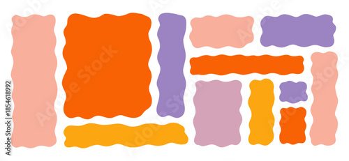 Wavy Textbox Vintage Figure Set. Text Box Shape Frame Kit. Edge Rectangle Edge Border Bundle. Doodle Vector Illustration