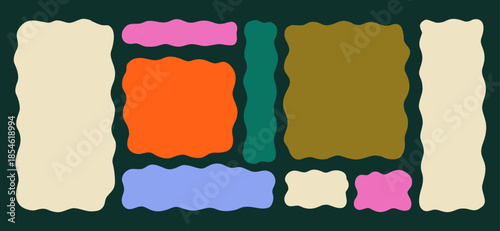 Wavy Textbox Fancy Figure Set. Text Box Shape Frame Kit. Edge Rectangle Edge Border Bundle. Doodle Vector Illustration