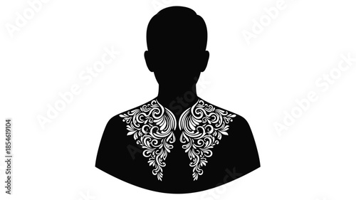 Intricate floral design adorning a human head and shoulders silhouette