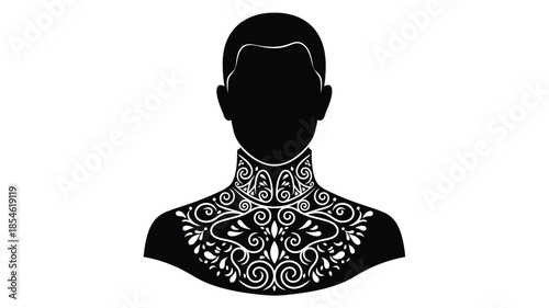 Intricate floral design adorning a man s neck and shoulders silhouette