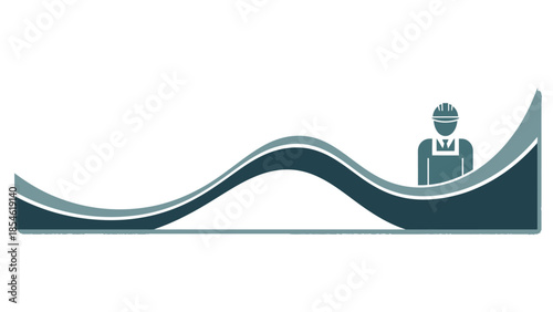 Abstract wavy banner template with construction worker icon for presentations and website headers
