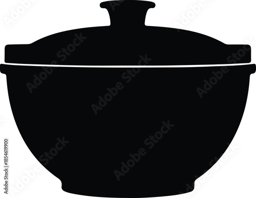 Silhouette Kitchen Cookware Pot With Lid Serving Dish Outline Icon Vector Illustration