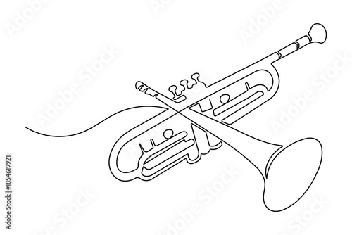 Trumpet icon one line drawing in minimalist style with elegant continuous outline art