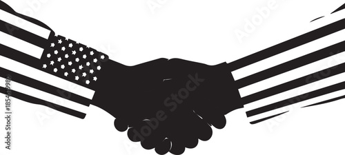 American flag hands shaking in agreement and partnership