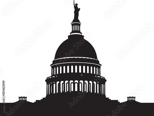Silhouette of the united states capitol building dome and wings