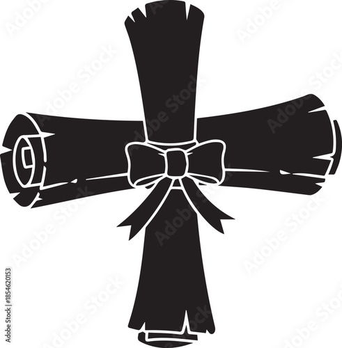 Black silhouette of two scrolls tied with a ribbon