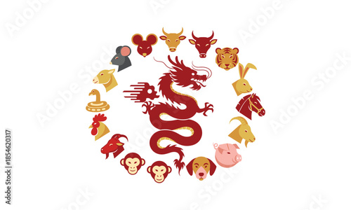 Set Bundle Chinese New Year zodiac animals dragon celebration concept
