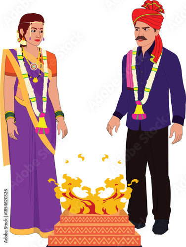 husband wife getting married indian vector illustration animation ready	
