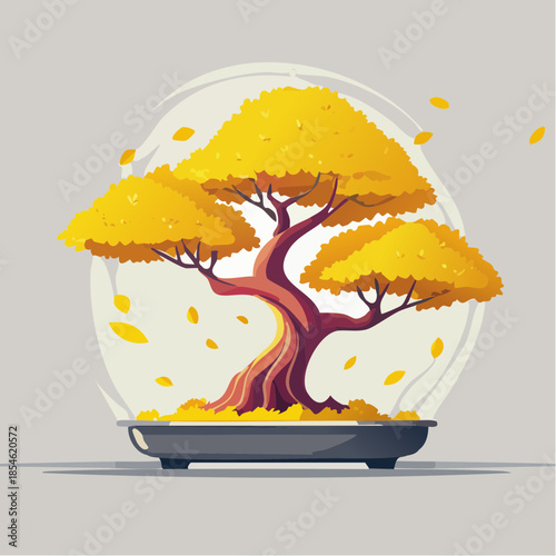 Wallpaper Mural Stylized bonsai tree with golden leaves and a brown trunk in a gray pot, set against a light background. Torontodigital.ca