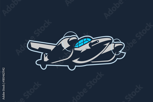 American ww2 fighter plane vector illustration. simple aircraft logo, military equipment.
