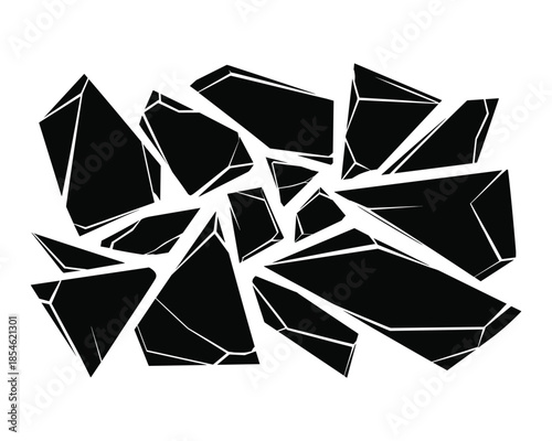 Broken glass shards on white background