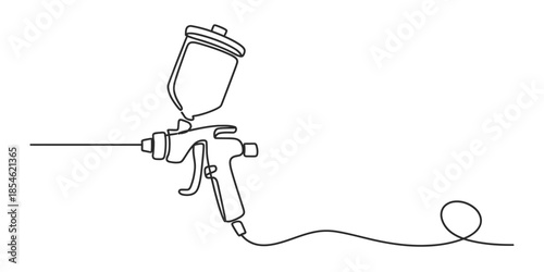 Continuous line drawing of a paint spray gun for coating and finish application Vector, illustration