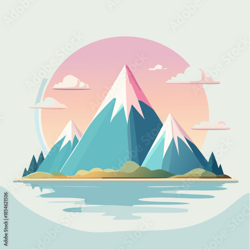 Wallpaper Mural Minimalist illustration of mountains with snow-capped peaks against a pastel sunset backdrop. Torontodigital.ca