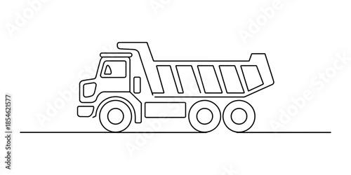 Continuous line art illustration of a heavy duty dump truck for construction work Vector, illustration