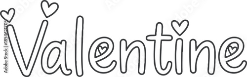 Valentine word art with cute hearts, perfect for coloring and romantic celebration decorations