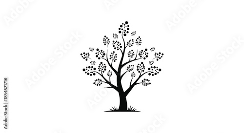A detailed black tree with lush foliage and a distinct shape a striking silhouette