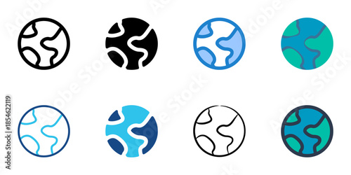 Globe icons set multiple style collection. Editable stroke 
