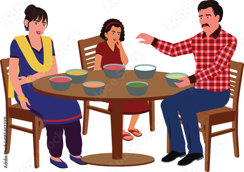 indian family having dinner on table illustration animation ready