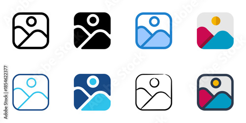 Picture icons set multiple style collection. Editable stroke 
