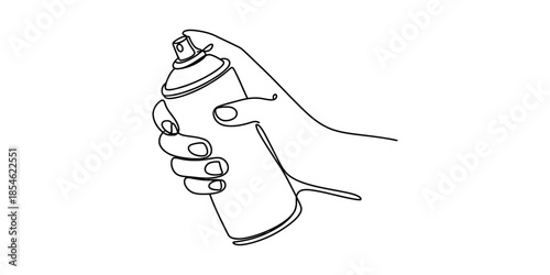 Hand holding a spray paint can in minimalist line art style Vector, illustration