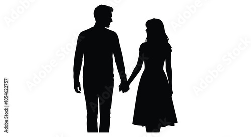 A couple walking hand in hand showcasing affection and connection in a striking silhouette