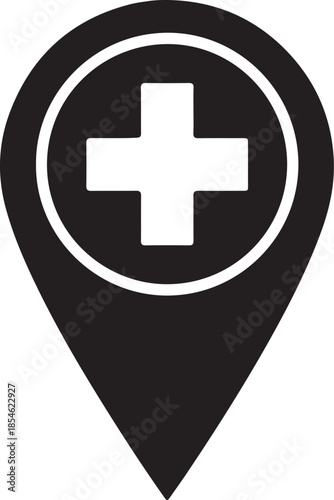 Medical location pin icon with white cross