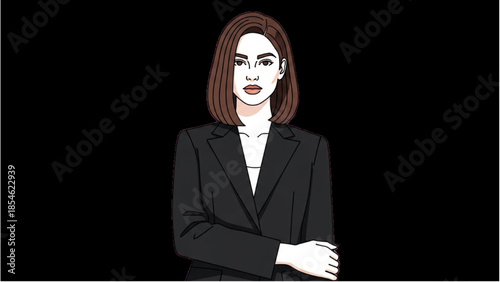 A confident businesswoman stands with her arms crossed in a professional illustration