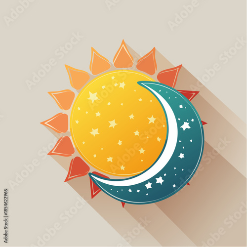 Wallpaper Mural Stylized sun and moon illustration with stars and long shadows. Torontodigital.ca