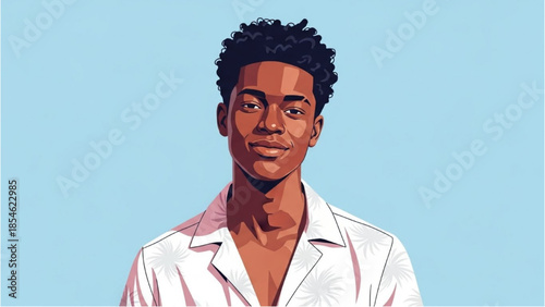 Young man with short hair wearing a white shirt against a light blue background