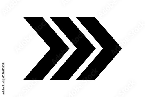 Three parallel black chevrons pointing right, isolated on transparent background
