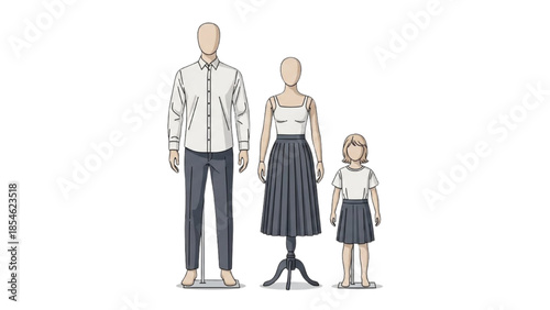 Illustration of a family standing together in a simple white background