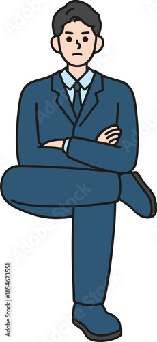 An angry man sitting with his legs crossed