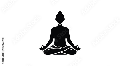 A serene woman practicing yoga in the lotus position a captivating black silhouette