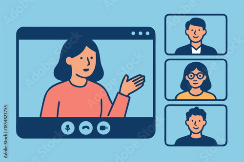 Online Video Conference Call with Team Members Illustration