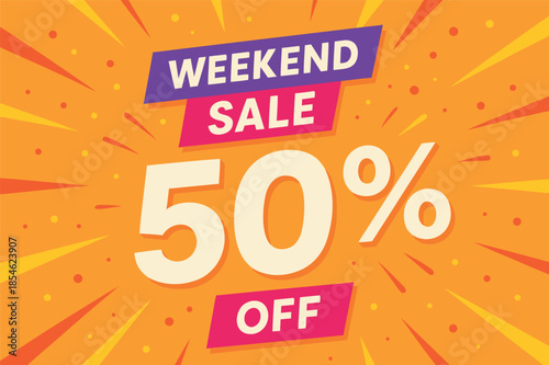 Weekend Sale 50 Percent Off Bright Promotional Illustration