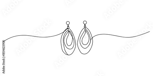 Continuous one line of a pair of hanging earrings, representing minimal chic, hand drawn vector illustration.