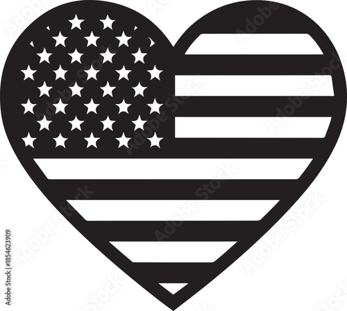 Heart shaped american flag silhouette graphic design