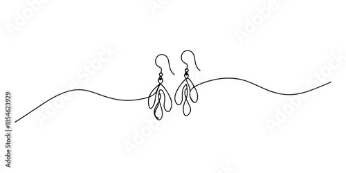 Continuous one line of a pair of hanging earrings, representing minimal chic, hand drawn vector illustration.