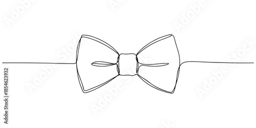 Continuous one line of a bow tie neatly tied, symbolizing stylish lifestyle accessory, hand drawn vector illustration.