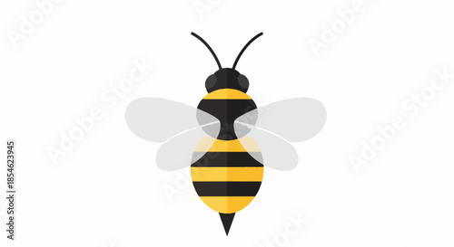 Cartoon Bee Illustration with Black and Yellow Stripes and Delicate Wings.
