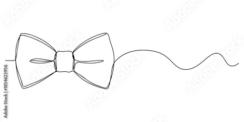 Continuous one line of a bow tie neatly tied, symbolizing stylish lifestyle accessory, hand drawn vector illustration.