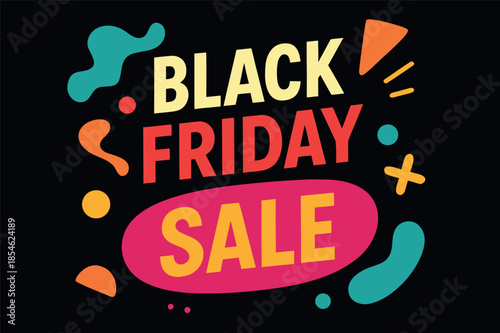 Black Friday Sale Poster with Colorful Abstract Shapes Illustration