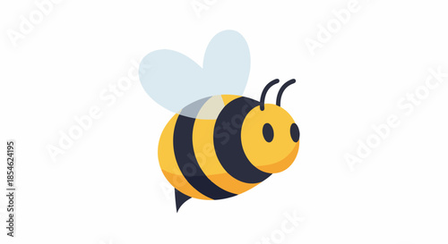Cute cartoon bee flying with wings yellow and black stripes insect illustration.