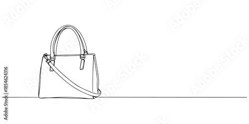 Continuous one line of a handbag with straps, representing modern accessories, hand drawn vector illustration.