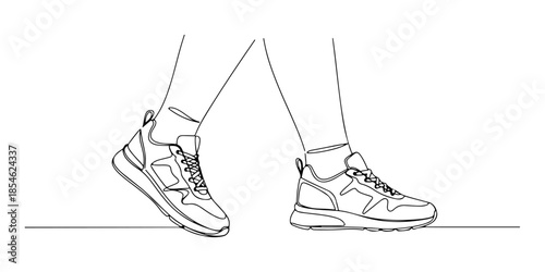 Continuous one line of a sneaker in motion, symbolizing street style fashion, hand drawn vector illustration.