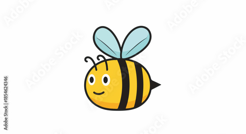 Cute Cartoon Bee Illustration with Yellow and Black Stripes and Blue Wings.