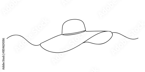 Continuous one line of a wide brimmed hat, representing timeless fashion accessory hand drawn vector illustration.
