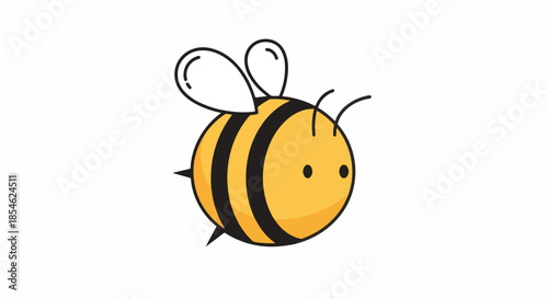 Cute cartoon bee with yellow and black stripes flying around.