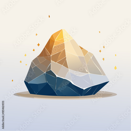 Stylized illustration of a jagged rock formation with a gradient of blues and yellows, casting a soft shadow.