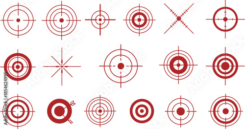 Collection of various target icons and symbols on white background